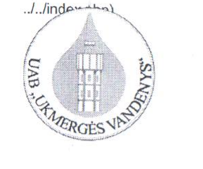 UAB „UKMERGĖS VANDENYS“ logotipas; virš jo matomas iš dalies uždengtas techninio kelio fragmentas.